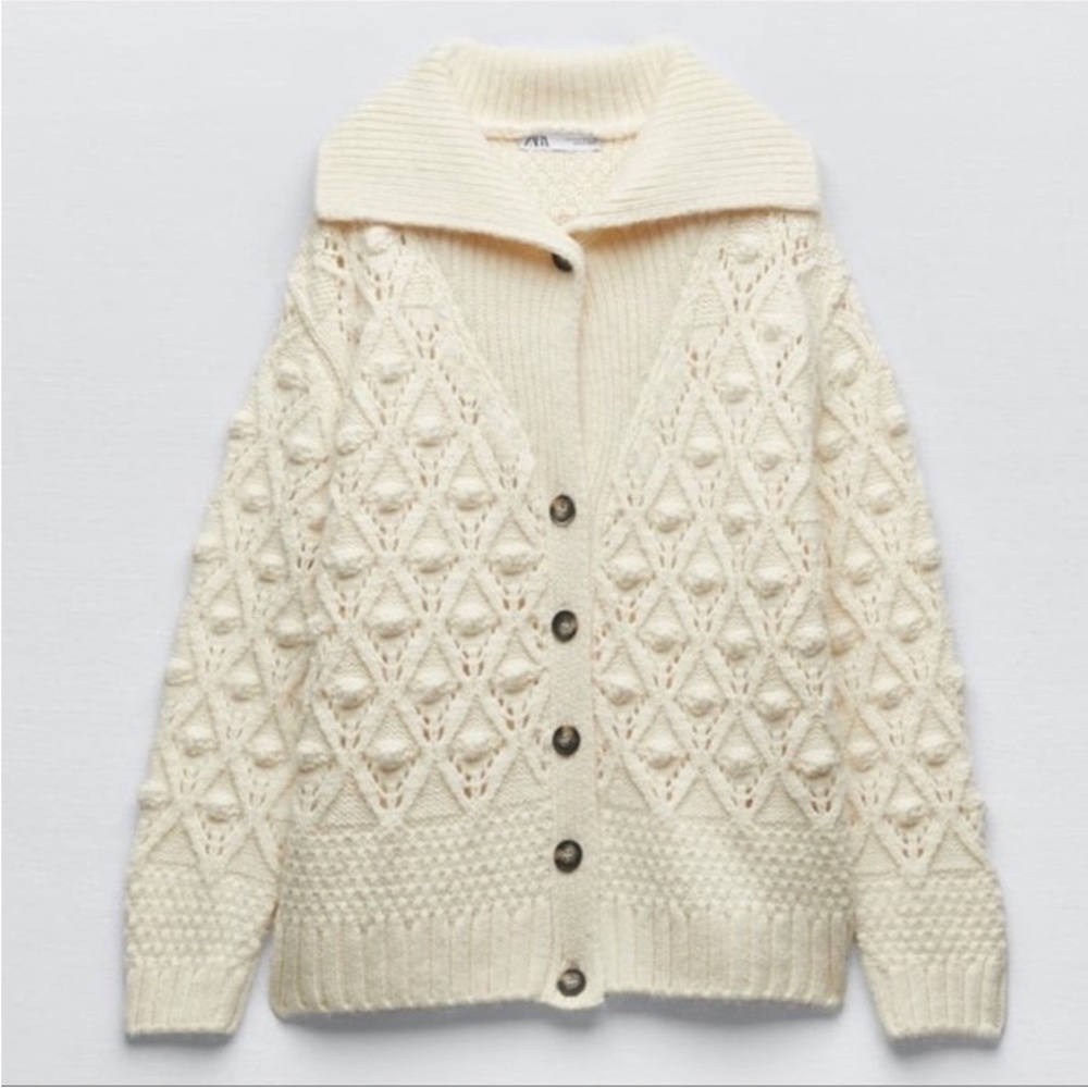 ZARA POMPOM Knit Cardigan Medium
